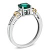 Thumbnail Image 2 of Cushion-Cut Lab-Created Emerald and White Sapphire Pendant and Ring Set in Sterling Silver and 14K Gold Plate - Size 7