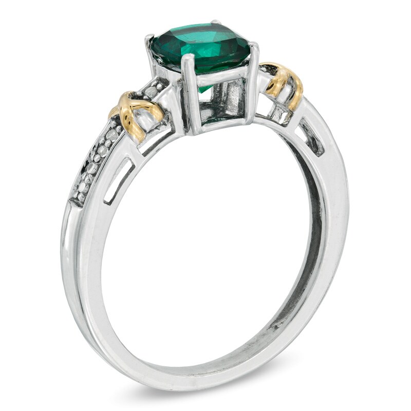 Main Image 2 of Cushion-Cut Lab-Created Emerald and White Sapphire Pendant and Ring Set in Sterling Silver and 14K Gold Plate - Size 7