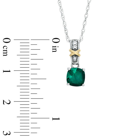 Cushion-Cut Lab-Created Emerald and White Sapphire Pendant and Ring Set in Sterling Silver and 14K Gold Plate - Size 7