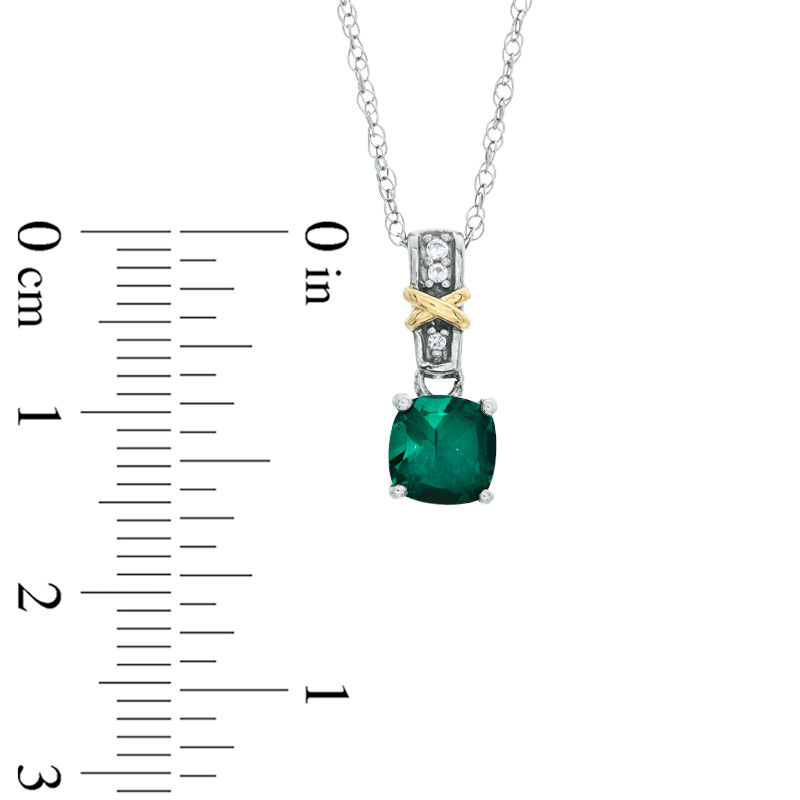 Main Image 3 of Cushion-Cut Lab-Created Emerald and White Sapphire Pendant and Ring Set in Sterling Silver and 14K Gold Plate - Size 7