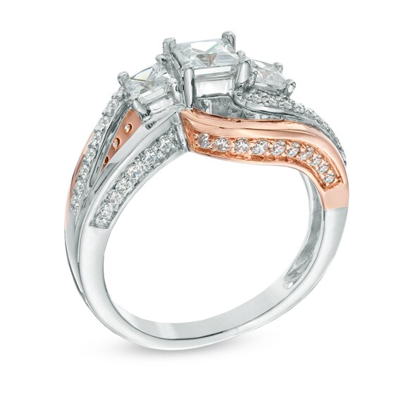 1-1/4 CT. T.w. Princess-Cut Diamond Three Stone Swirl Ring in 14K Two-Tone Gold