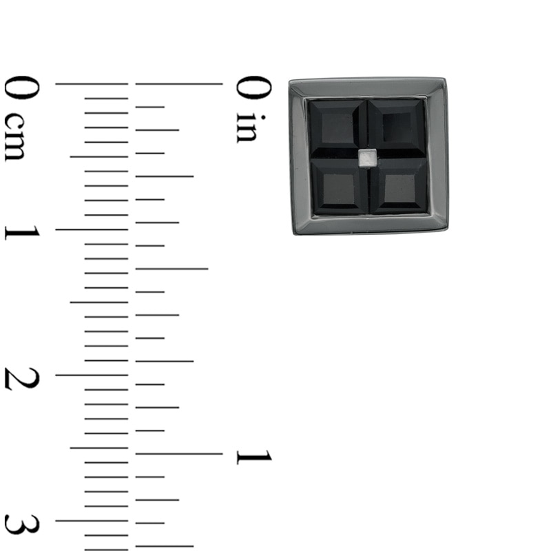 Main Image 2 of Square-Cut Quad Black Sapphire Stud Earrings in Black Ruthenium Plated Sterling Silver