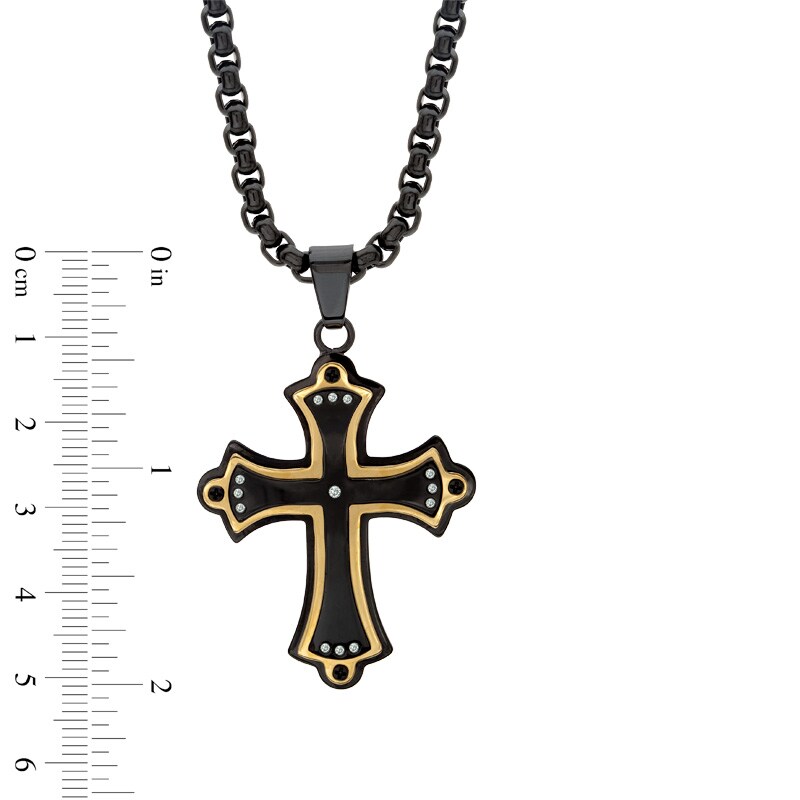 Main Image 2 of Men's Diamond Accent Stacked Cross Pendant in Two-Tone Stainless Steel - 24"