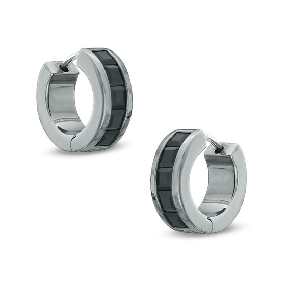 Square-Cut Black Sapphire Huggie Hoop Earrings in Black Ruthenium Plated Sterling Silver