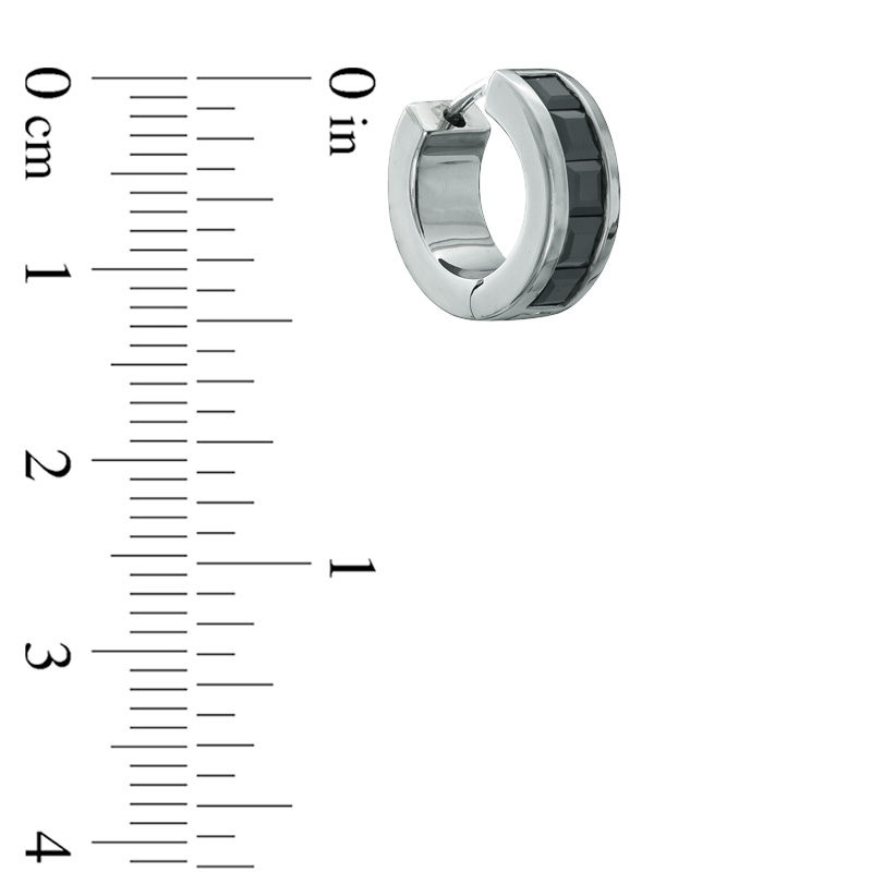 Main Image 2 of Square-Cut Black Sapphire Huggie Hoop Earrings in Black Ruthenium Plated Sterling Silver