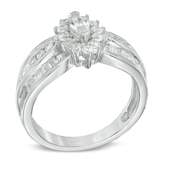 1 CT. T.w. Marquise Diamond Frame Engagement Ring in 10K White Gold