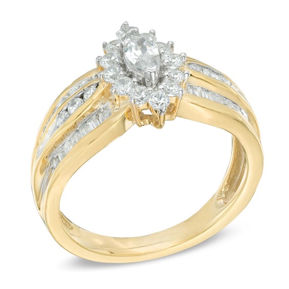 1 CT. T.w. Marquise Diamond Frame Engagement Ring in 10K Gold