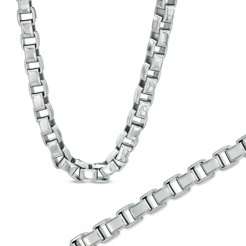 Main Image 1 of 6.0mm Box Necklace and Bracelet Set in Stainless Steel - 24"