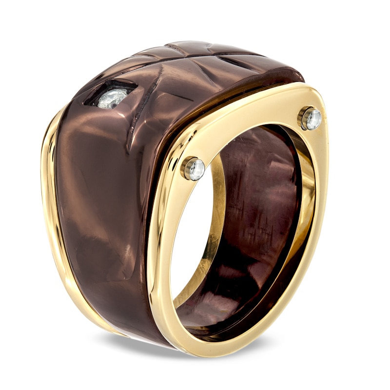 Men's 1/10 CT. T.W. Diamond Ring in Brown IP Stainless Steel - Size 10