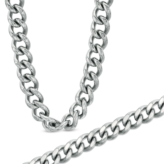 8.0mm Flat Curb Necklace and Bracelet Set in Stainless Steel - 24"