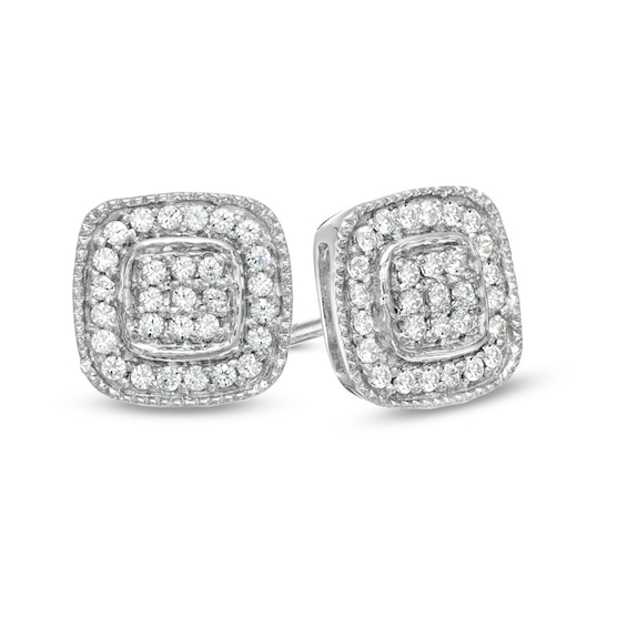 1/5 CT. T.w. Diamond Cluster Cushion-Style Frame Stud Earrings in Sterling Silver