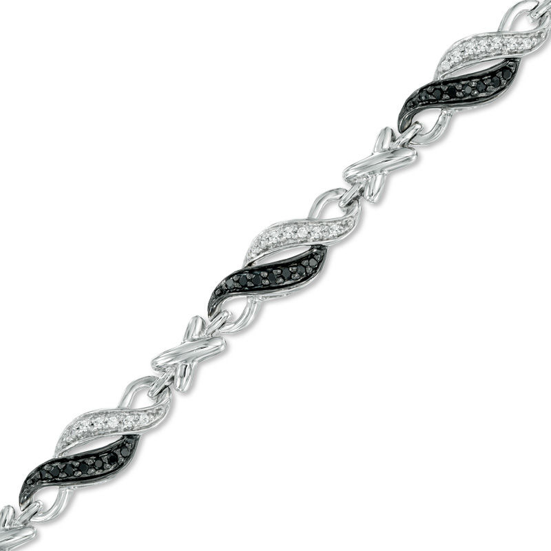 1/2 CT. T.W. Enhanced Black and White Diamond Double Row Infinity Bracelet in Sterling Silver