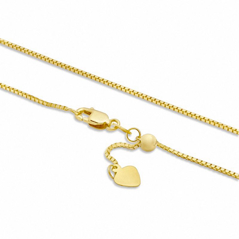 Main Image 2 of Ladies' Adjustable 0.85mm Box Chain Necklace in 10K Gold - 22"