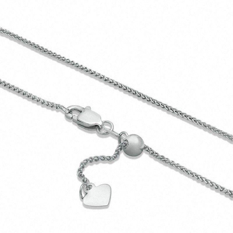 Main Image 2 of Ladies' Adjustable 1.0mm Wheat Chain Necklace in 10K White Gold  - 22"