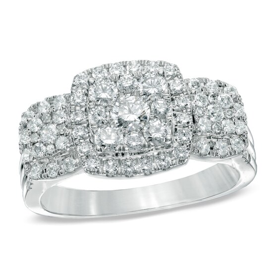 1 CT. T.w. Diamond Cluster Three Stone Engagement Ring in 14K Gold