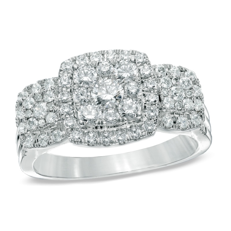 Main Image 1 of 1 CT. T.W. Diamond Cluster Three Stone Engagement Ring in 14K White Gold