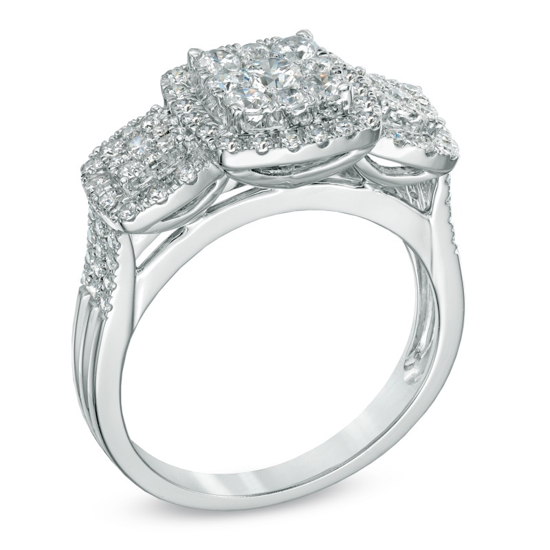 Main Image 2 of 1 CT. T.W. Diamond Cluster Three Stone Engagement Ring in 14K White Gold