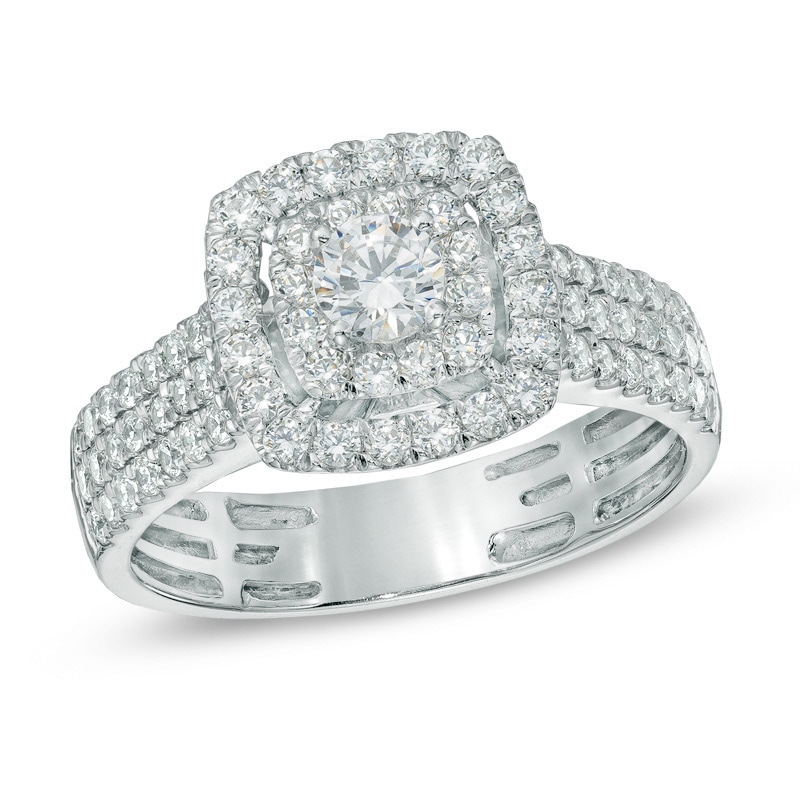 Main Image 1 of 1 CT. T.W. Diamond Double Frame Triple Row Engagement Ring in 14K White Gold