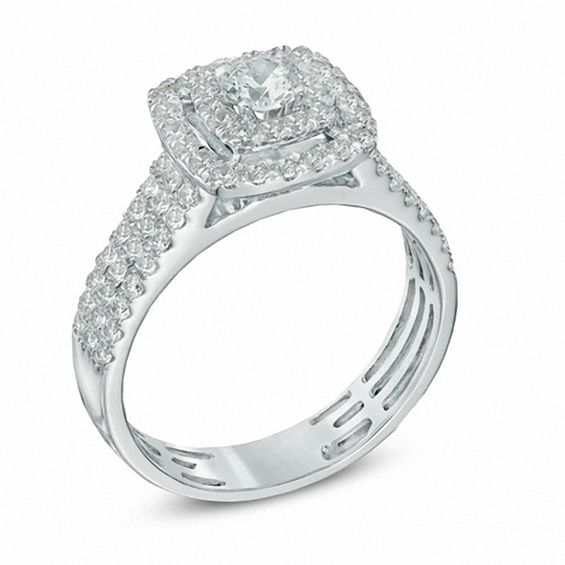 1 CT. T.w. Diamond Double Frame Triple Row Engagement Ring in 14K White Gold