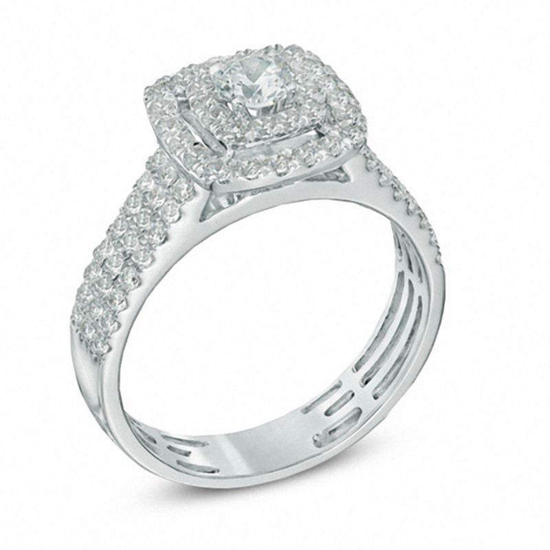 Main Image 2 of 1 CT. T.W. Diamond Double Frame Triple Row Engagement Ring in 14K White Gold