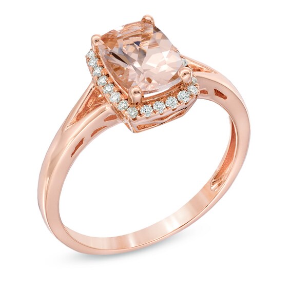 Cushion-Cut Morganite and 1/8 CT. T.w. Diamond Ring in 10K Rose Gold