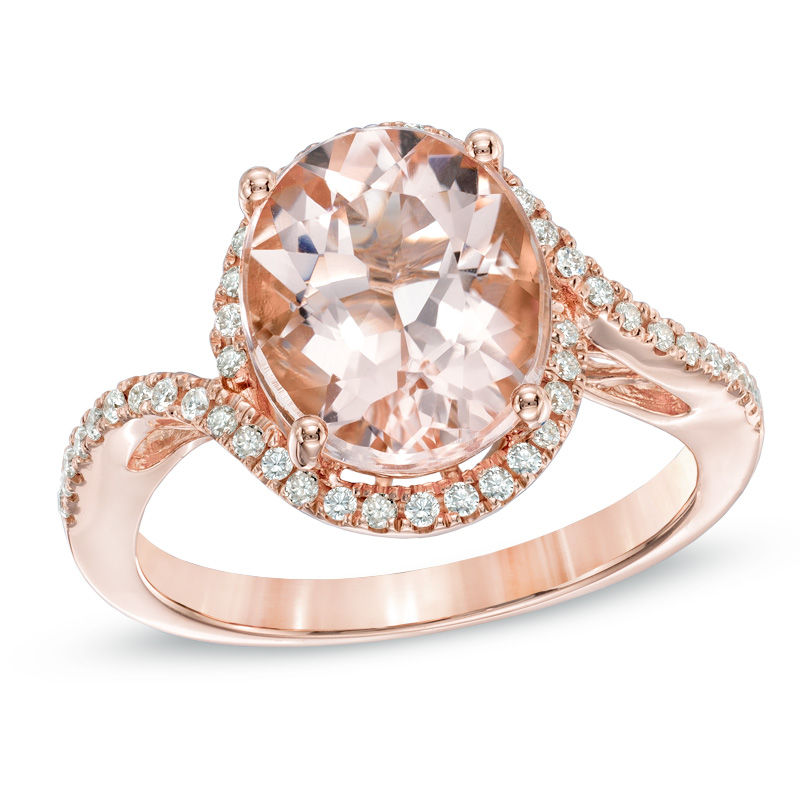 Main Image 1 of Oval Morganite and 1/5 CT. T.W. Diamond Ring in 14K Rose Gold