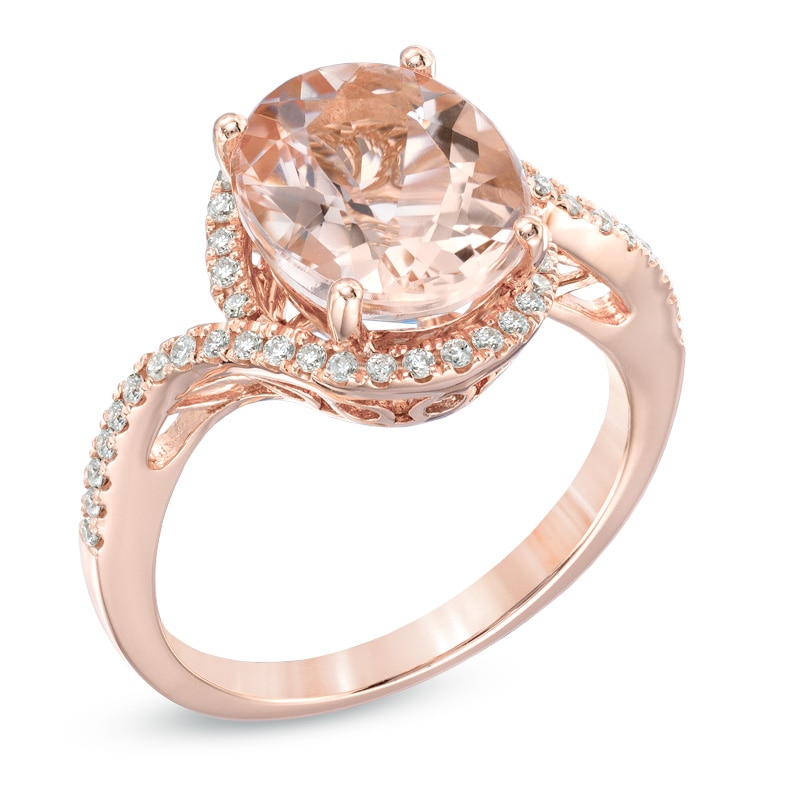 Main Image 2 of Oval Morganite and 1/5 CT. T.W. Diamond Ring in 14K Rose Gold