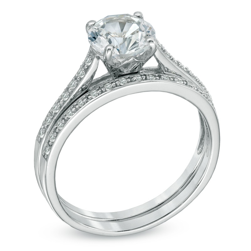 Main Image 2 of 7.0mm Lab-Created White Sapphire Fashion Ring Set in Sterling Silver