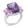 Thumbnail Image 2 of Cushion-Cut Amethyst and Lab-Created Pink Sapphire Ring in Sterling Silver