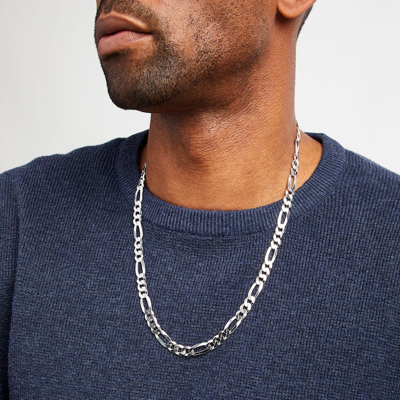 Main Image 2 of Men's 7.0mm Figaro Chain Necklace in Sterling Silver - 24"