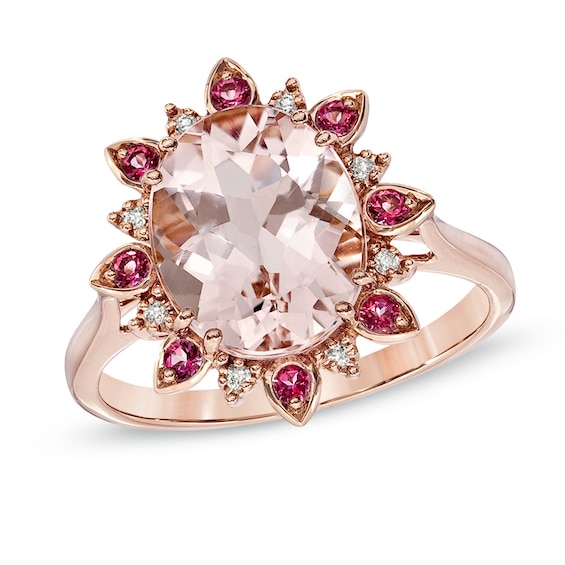 Oval Morganite, Pink Topaz and Diamond Accent Ring in 10K Rose Gold
