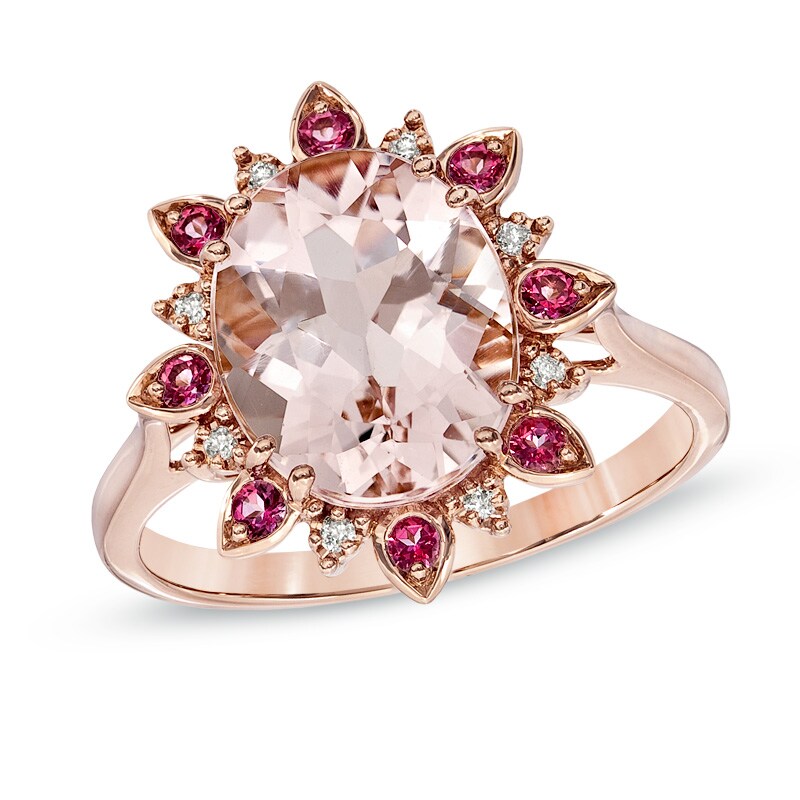 Main Image 1 of Oval Morganite, Pink Topaz and Diamond Accent Ring in 10K Rose Gold