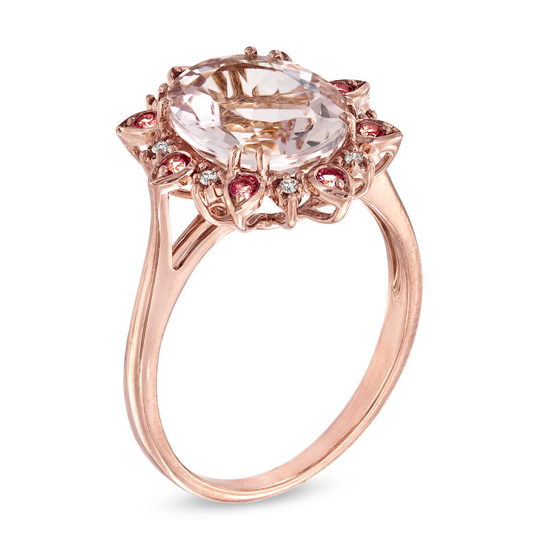 Main Image 2 of Oval Morganite, Pink Topaz and Diamond Accent Ring in 10K Rose Gold