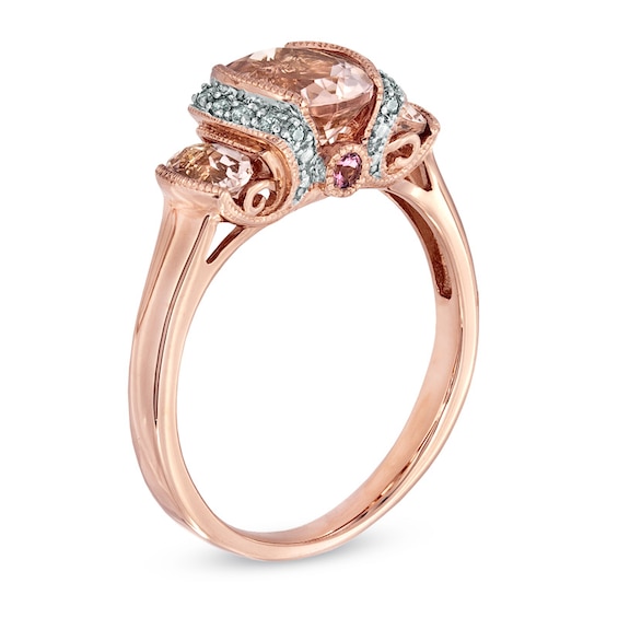 Oval Morganite, Pink Tourmaline and Diamond Accent Three Stone Ring in 10K Rose Gold