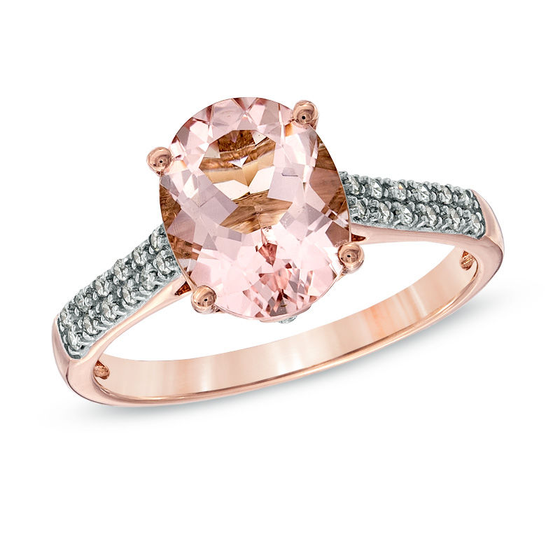 Main Image 1 of Oval Morganite and Diamond Accent Ring in 10K Rose Gold