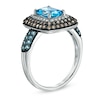 Thumbnail Image 2 of Cushion-Cut Blue Topaz and 1/3 CT. T.W. Enhanced Champagne and White Diamond Ring in 10K White Gold