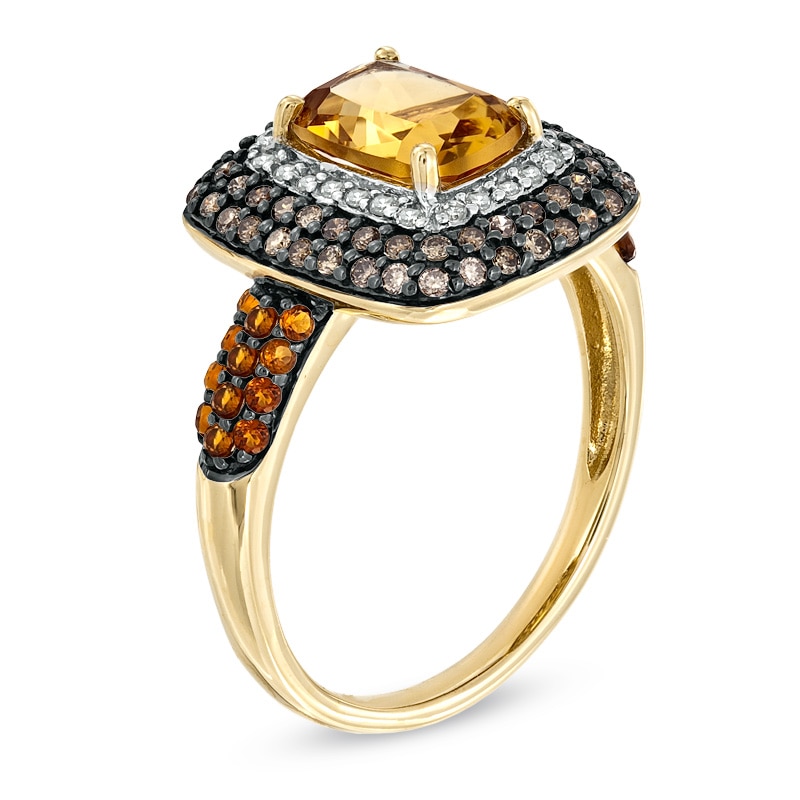 Main Image 2 of Cushion-Cut Madeira Citrine and 1/3 CT. T.W. Enhanced Champagne and White Diamond Ring in 10K Gold