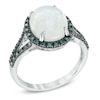 Thumbnail Image 2 of Oval Blue Moonstone and 1/5 CT. T.W. Enhanced Blue Diamond Ring in 10K White Gold
