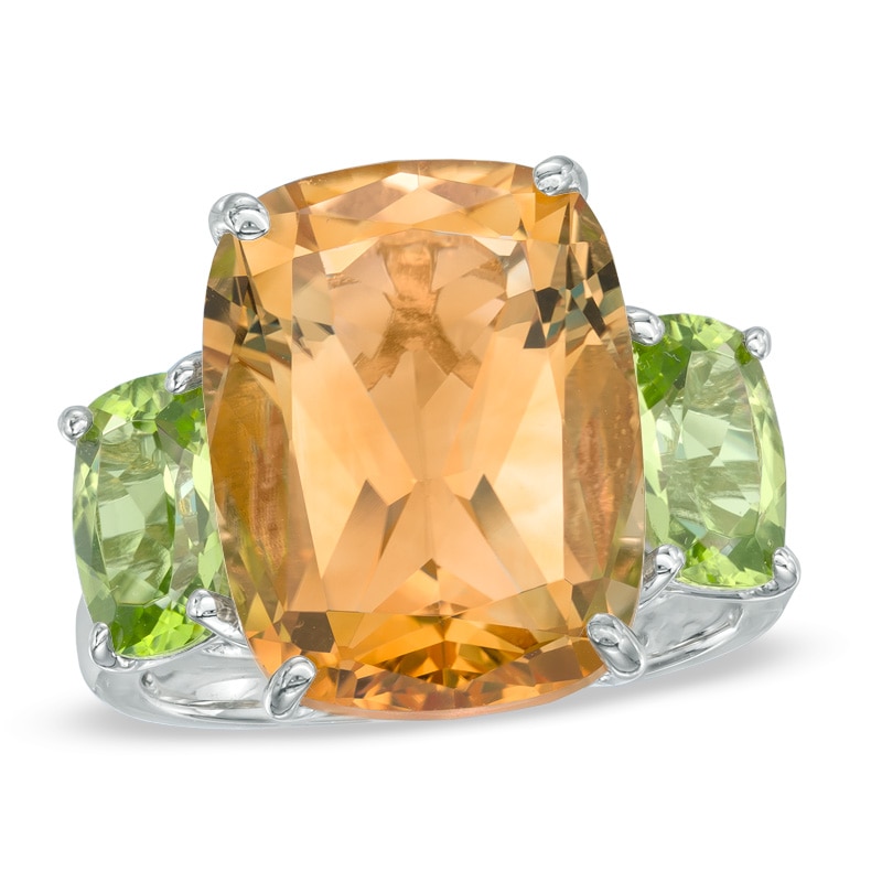 Main Image 1 of Cushion-Cut Citrine and Peridot Ring in Sterling Silver