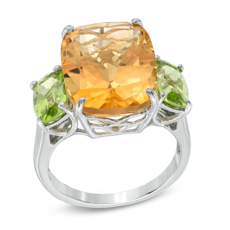 Main Image 2 of Cushion-Cut Citrine and Peridot Ring in Sterling Silver
