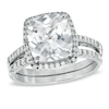 Thumbnail Image 1 of Cushion-Cut Lab-Created White Sapphire Fashion Ring Set in Sterling Silver
