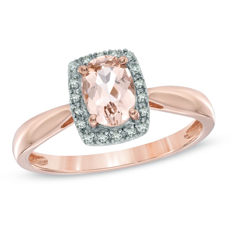 Main Image 1 of Oval Morganite and Diamond Accent Ring in 10K Rose Gold