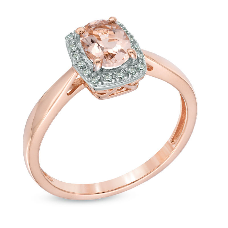 Main Image 2 of Oval Morganite and Diamond Accent Ring in 10K Rose Gold