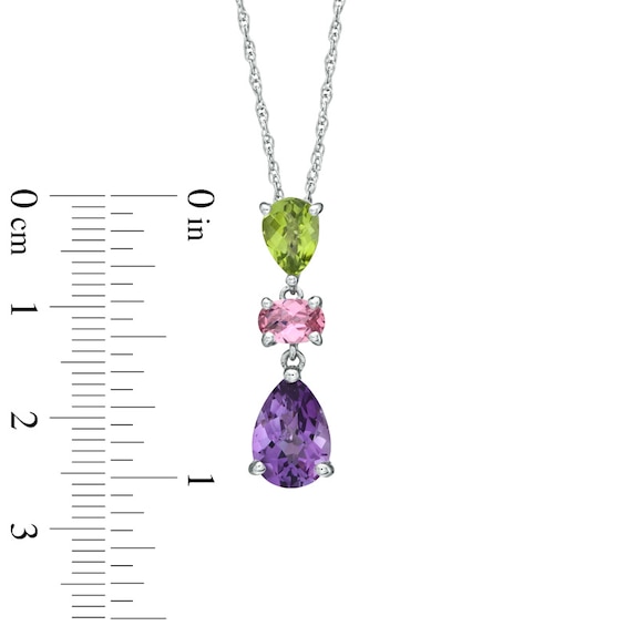 Pear-Shaped Amethyst, Peridot and Pink Tourmaline Pendant in Sterling Silver