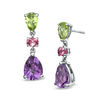 Thumbnail Image 0 of Pear-Shaped Amethyst, Peridot and Pink Tourmaline Earrings in Sterling Silver