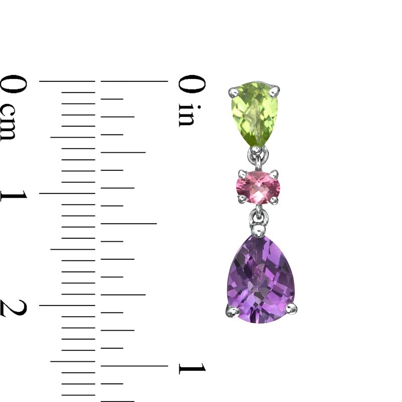 Main Image 2 of Pear-Shaped Amethyst, Peridot and Pink Tourmaline Earrings in Sterling Silver