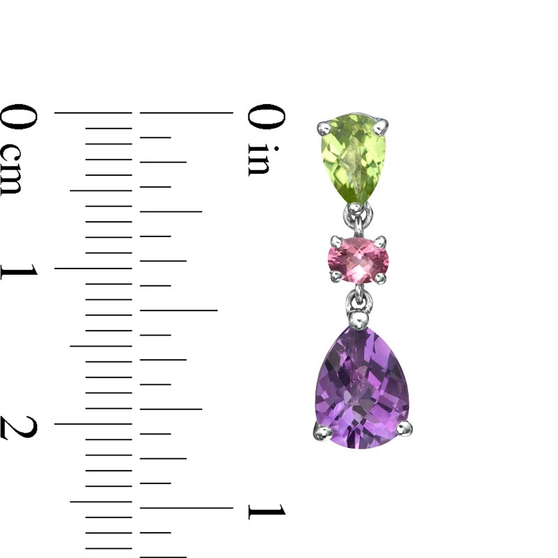 Pear-Shaped Amethyst, Peridot and Pink Tourmaline Earrings in Sterling Silver