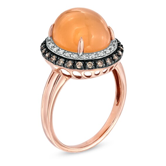 Oval Peach Moonstone and 1/4 CT. T.w. Enhanced Champagne and White Diamond Ring in 10K Rose Gold