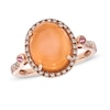 Thumbnail Image 1 of Oval Peach Moonstone, Pink Tourmaline and 1/6 CT. T.W. Diamond Ring in 10K Rose Gold