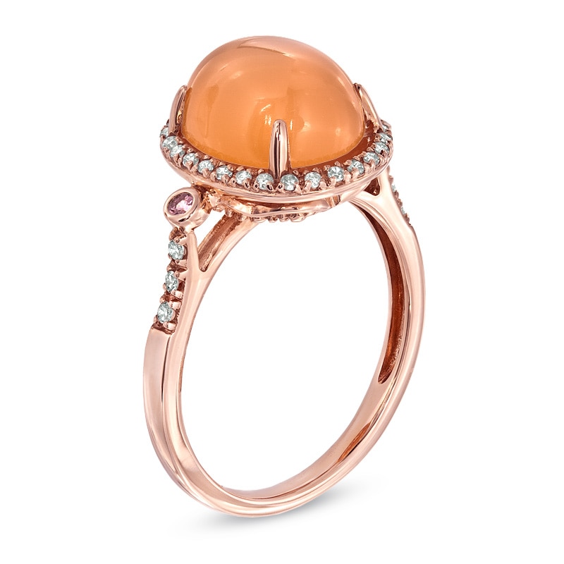 Oval Peach Moonstone, Pink Tourmaline and 1/6 CT. T.W. Diamond Ring in 10K Rose Gold